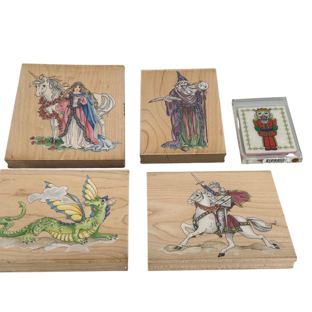 Stamps Happen Fantasy Rubber Stamp Lot Wizard Dragon Knight Unicorn Nutcrack NEW